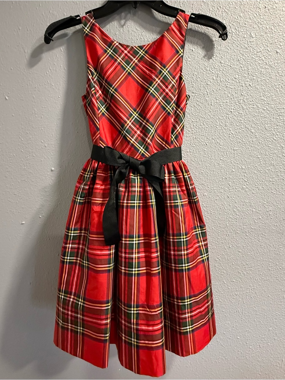 Polo by Ralph Lauren Red Plaid Sleeveless Fit-and-Flare Dress with Black Bow